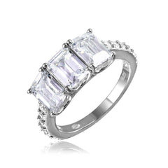 Sterling Silver Rhodium Plated Three Rectangle Shaped Ring With CZ StonesAnd Dimensions 7.5mm