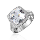 Sterling Silver Rhodium Plated Square Halo CZ Ring with Micro Pave Stones