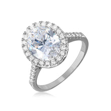 Load image into Gallery viewer, Sterling Silver Rhodium plated Clear Oval Halo Ring With CZ Stones