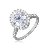 Sterling Silver Rhodium plated Clear Oval Halo Ring With CZ Stones
