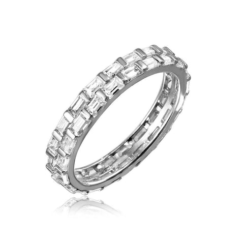 Sterling Silver Rhodium Plated Baguette CZ Double Band Eternity RingsAnd Dimensions 3.3mm