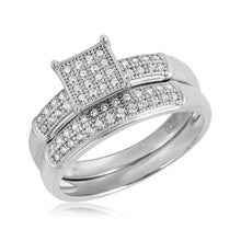 Load image into Gallery viewer, Sterling Silver Rhodium Plated  Square Design Micro Pave Bridal Ring And Width 6mm