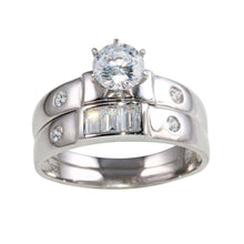 Load image into Gallery viewer, Sterling Silver Rhodium Plated Double Stack Shaped Ring With CZ Stones