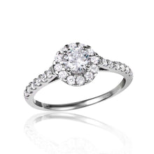 Load image into Gallery viewer, Sterling Silver Rhodium Plated Halo CZ Ring