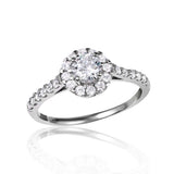 Sterling Silver Rhodium Plated Halo CZ Ring