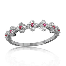 Load image into Gallery viewer, Sterling Silver Rhodium Plated Clover Band With Pink And Clear CZ Stones