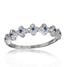 Load image into Gallery viewer, Sterling Silver Rhodium Plated Clover Band With Blue And Clear CZ Stones