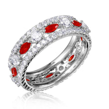 Load image into Gallery viewer, Sterling Silver Rhodium Plated Encrusted With Clear And Red CZ Stones Eternity RingsAnd Thickness 6.4mm