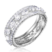 Load image into Gallery viewer, Sterling Silver Rhodium Plated Encrusted With Clear CZ Stones Eternity RingsAnd Thickness 6.4mm