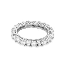 Load image into Gallery viewer, Sterling Silver Rhodium Plated Eternity Ring With Heart Shaped CZAnd Width 4mmAnd Thickness 3mmx3mm