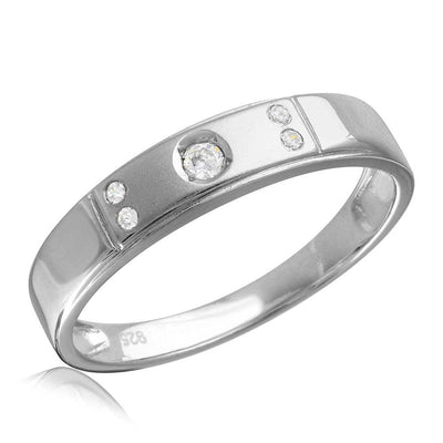 Sterling Silver Rhodium Plated Matte Finish 5 CZ Wedding Ring