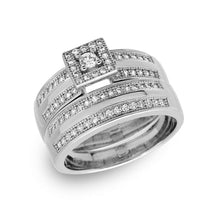 Load image into Gallery viewer, Sterling Silver Rhodium Plated Round Square Center Trio Bridal Ring