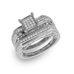 Sterling Silver Rhodium Plated  Two Piece Clear CZ Square Bar Accent RingAnd Ring Dimensions 19mm x 1mm