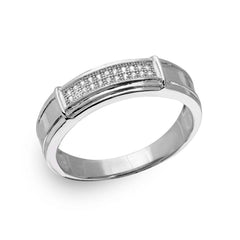 Sterling Silver Rhodium Plated Double Bar CZ Men Ring