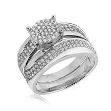 Load image into Gallery viewer, Sterling Silver Rhodium Plated  Wave CZ Band Round Center Cluster Stones Wedding RingAnd Width 7.7mm