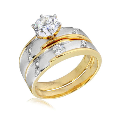 Sterling Silver 2 Toned Gold and Rhodium Plated CZ Band Wedding Band
