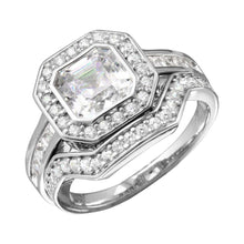 Load image into Gallery viewer, Sterling Silver Rhodium Plated  2pcs CZ Square Center Bridal Ring