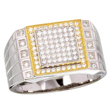Load image into Gallery viewer, Sterling Silver 2 Toned Rhodium Plated Square CZ Encrusted Mens Ring