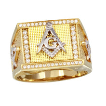 Load image into Gallery viewer, Sterling Silver Mens Two Tone Square Masonik Symbol Ring
