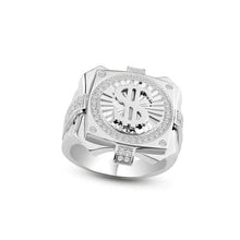 Load image into Gallery viewer, Sterling Silver Mens Rhodium Plated Dollar Sign Ring