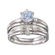 Load image into Gallery viewer, Sterling Silver Rhodium Plated Double Stackable Shaped Ring With CZ Stones