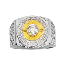 Load image into Gallery viewer, Sterling Silver Men&#39;s Two Toned Circle Design CZ Ring