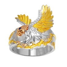 Load image into Gallery viewer, Sterling Silver Men's Three Toned Blue And Clear CZ Eagle Ring