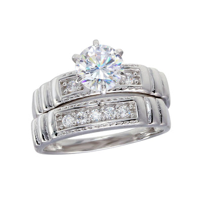 Sterling Silver Rhodium Plated Round CZ Trios Ring