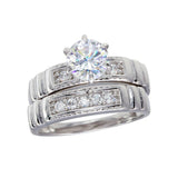 Sterling Silver Rhodium Plated Round CZ Trios Ring