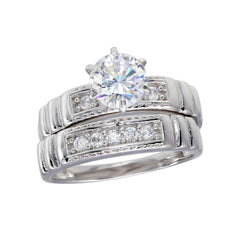 Sterling Silver Rhodium Plated Round CZ Trios Ring