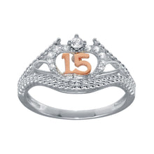 Load image into Gallery viewer, Sterling Silver CZ Quinceanera Flower Two Toned Rose Gold CZ Ring