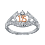 Sterling Silver CZ Quinceanera Flower Two Toned Rose Gold CZ Ring