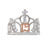 Sterling Silver CZ Quinceanera Crown Two Toned Ring