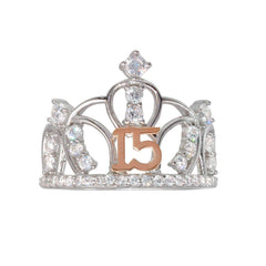 Sterling Silver CZ Quinceanera Crown Two Toned Ring