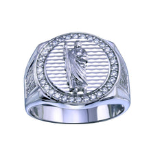 Load image into Gallery viewer, Sterling Silver Rhodium Plated Saint Jude CZ Ring