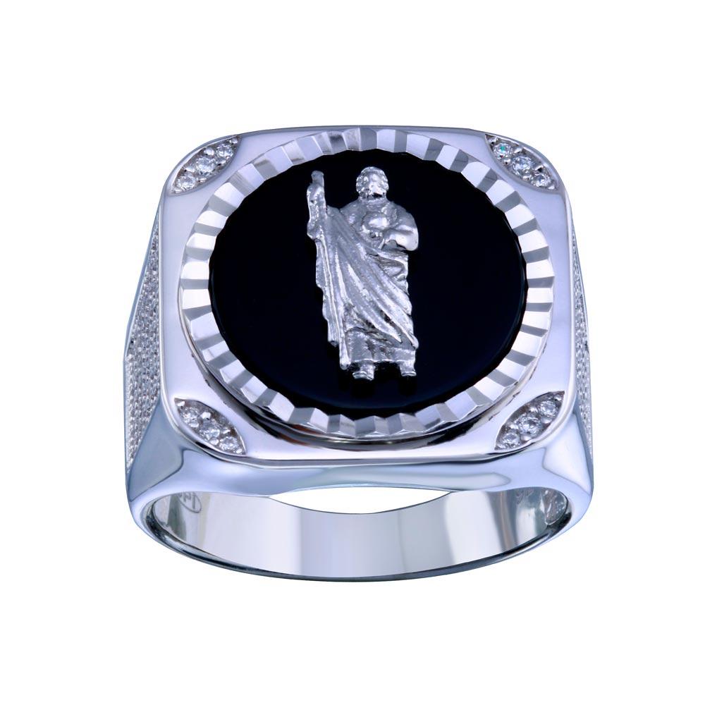 Sterling Silver Rhodium Plated Saint Jude CZ Ring
