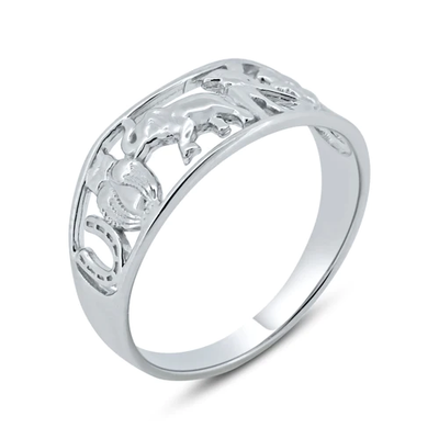 Sterling Silver Rhodium Plated Lucky Symbols Ring