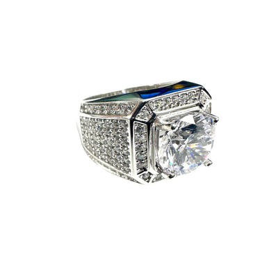 Sterling Silver Rhodium Plated Statement Studded Small and Top Clear CZ Ring-8mm