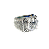 Sterling Silver Rhodium Plated Statement Studded Small and Top Clear CZ Ring-10mm