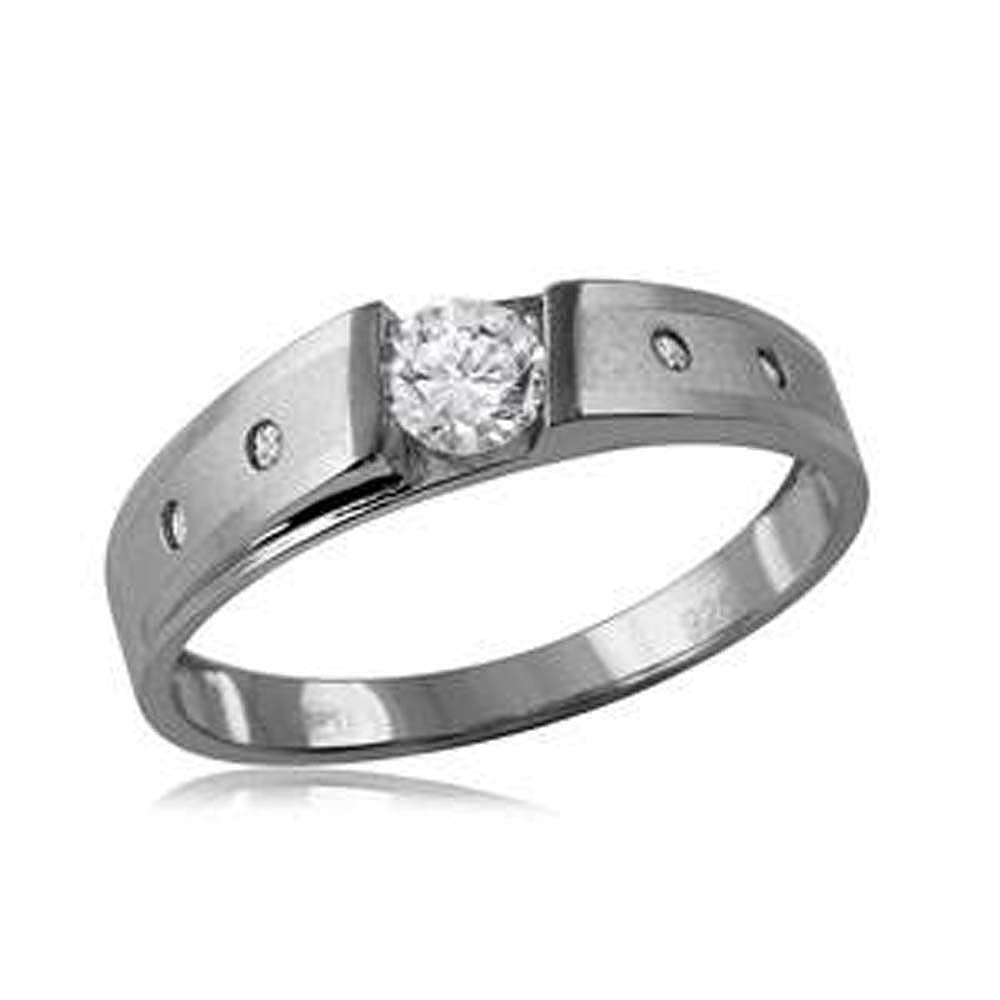 Sterling Silver Rhodium Plated  Micro Pave Mens BandAndWidth 5.4mm