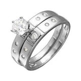 Sterling Silver Half Matte Finish Rhodium Plated CZ  Trio Bridal Ring