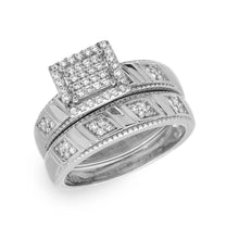 Load image into Gallery viewer, Sterling Silver Rhodium Plated  Square Pave Center Trio Bridal Ring And Ring Dimensions 1mm x 19mm