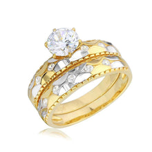 Load image into Gallery viewer, Sterling Silver 2 Toned RhodiumAndGold Plated Hammered CZ  Wedding RingAnd Center Stone Width 6mm