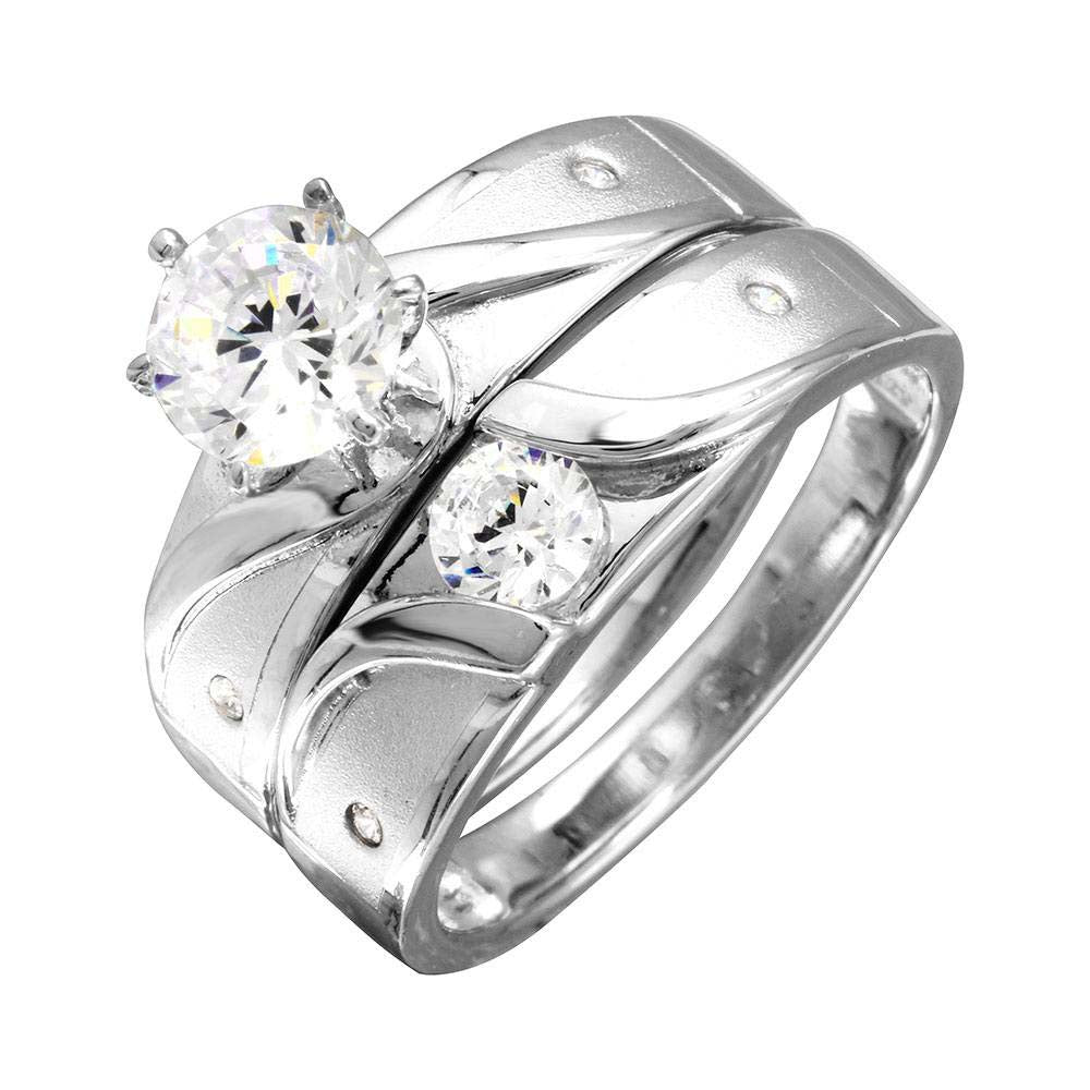 Sterling Silver Rhodium Plated  Sideway Design Matte Finish Trio Ring