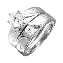 Load image into Gallery viewer, Sterling Silver Rhodium Plated  Sideway Design Matte Finish Trio Ring