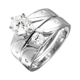 Sterling Silver Rhodium Plated  Sideway Design Matte Finish Trio Ring