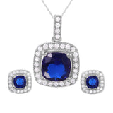 Sterling Silver Rhodium Plated Blue Square CZ Set