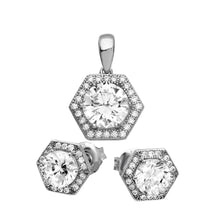 Load image into Gallery viewer, Sterling Silver Rhodium Plated 6 Sized Halo Pendant And Earrings Set