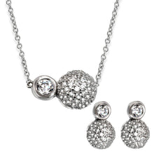 Load image into Gallery viewer, Sterling Silver Rhodium Plated Half CZ Sphere and Round CZ Connected Set
