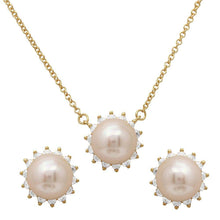 Load image into Gallery viewer, Sterling Silver Gold Plated CZ Halo Fresh Water Center Pearl Set With CZ  Stones